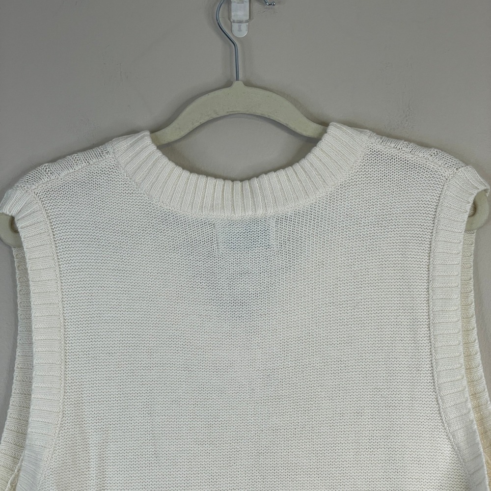 Old Navy Chunky Cable Knit Sweater Vest Women Large Varsity Preppy Layer Neutral - Picture 8 of 11